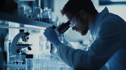 A scientist analyzing samples in a laboratory. Featuring expertise and precision