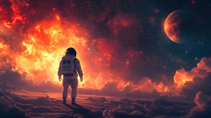 Obraz premium Sci-Fi Astronaut Glowing Stars Cosmic Energy Surrounded Sparkling Scene Image