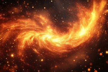 Fototapeta premium Swirling orange and yellow fractal, with twinkling starlight, dark background. Great for sci-fi, fantasy, power, and cosmic concepts.