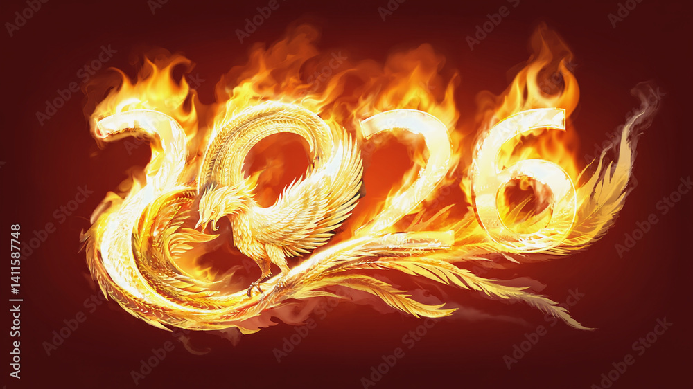 Fototapete an artistic writing style for the new year 2026 with a hyper-realistic concept in various modes