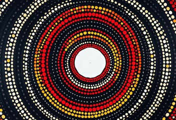 Mesmerizing concentric circles in black, red, yellow & white; Aboriginal-inspired geometric art, background,  geometric pattern