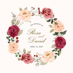 red pink peach beautiful floral watercolor wreath