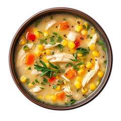 classic chicken corn soup isolated on transparent background