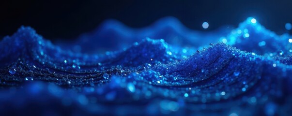 Intricate blue sapphire wave pattern shimmers on a black, luminous surface , abstract, luxury