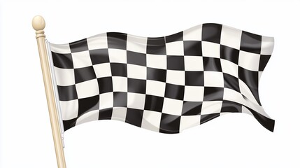 Fototapeta premium Checkered flag waving, race finish, white background, victory