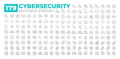 Cybersecurity line icons set collection. Protecting systems, networks and programs. Digital attacks preventing software mega pack of linear pictograms. Isolated vector illustrations. Editable stroke