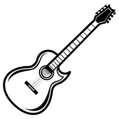 Vector silhouette of a guitar in a dynamic playing pose with a focus on the strings and neck