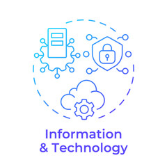 Information and technology blue gradient concept icon. Cloud infrastructure. Dataservers, database. Cyber security. Round shape line illustration. Abstract idea. Graphic design. Easy to use