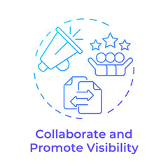 Collaborate and promote visibility blue gradient concept icon. Customer feedback, experience. Round shape line illustration. Abstract idea. Graphic design. Easy to use in blog post, presentation