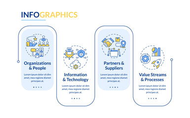 Service management dimensions rectangle infographic vector. Corporate structure, teamwork. Data visualization with 4 steps. Editable rectangular options chart. Lato-Bold, Regular fonts used