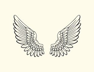 Fototapeta premium black and white editable wings vector, wings angle, black and white, hawk eagle wings, bird wing, feather. Illustration silhouette art of angel wings set for t-shirt elements, coloring page vector