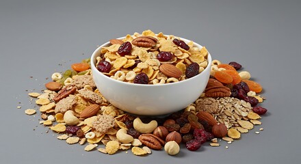 Delicious Cereal Mix: Nuts, Berries, and Cornflakes in a Bowl