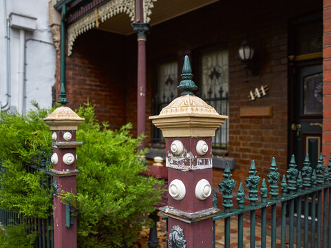Detail of the gate post of a terrace house