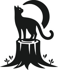 Cat with forest tree vector silhouette
