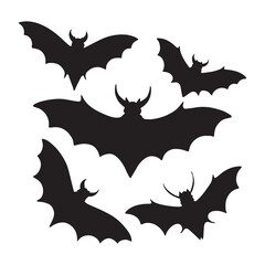 Silhouette bat fly collection white background