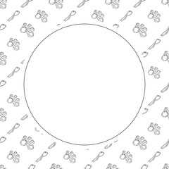 kitchen utensil frame. doodle kitchenware circle frame. kitchen background