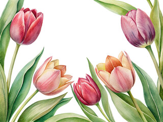 Fototapeta premium Watercolor painting of tulips, delicate blooms on a Trensprent Background png perfect for spring