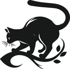 Cat with forest tree vector silhouette
