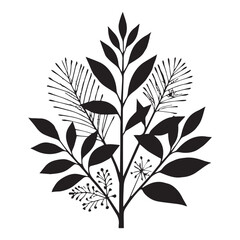 Silhouette Leaves branch and floral plants element collection white background