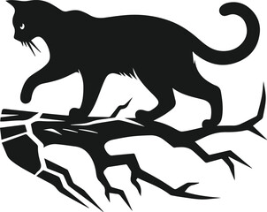 Cat with forest tree vector silhouette