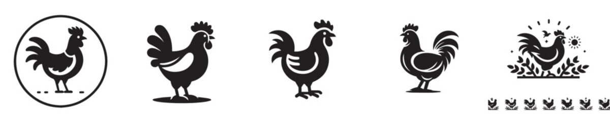 vector set of silhouette chicken icons