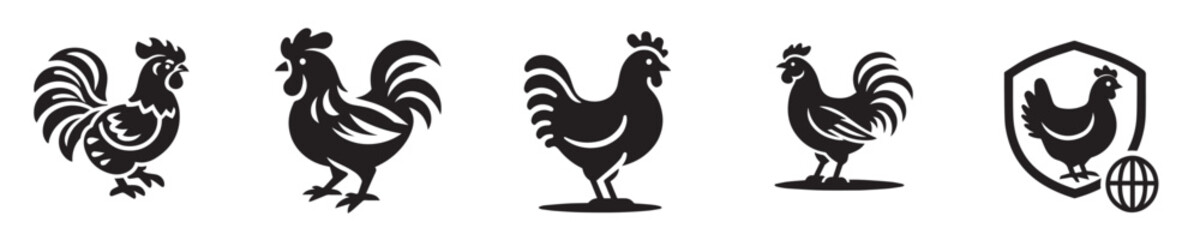 vector set of silhouette chicken icons
