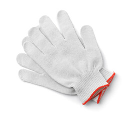 Top view of white cotton knitted gloves