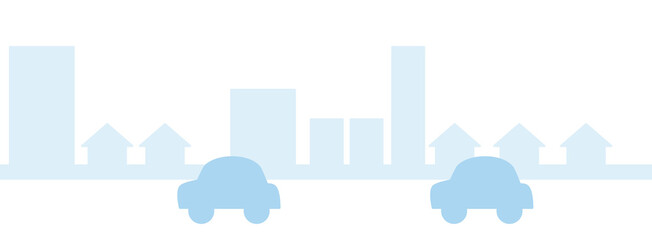 水色の車の通るシンプルな街並み