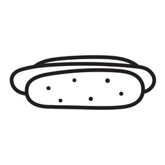 Hot dog. Black color. Fast food illustration. Outline isolated icon. Vector design on white background.