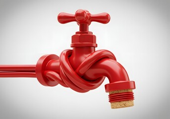 Red Faucet with Knotted Pipe