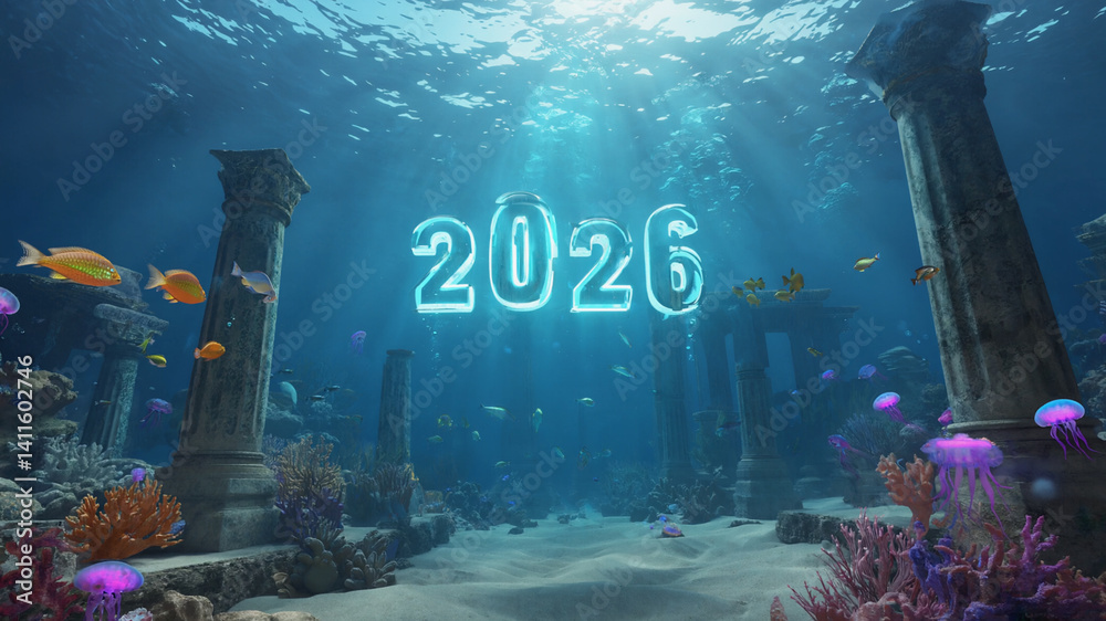 Fototapete an artistic writing style for the new year 2026 with a hyper-realistic concept in various modes