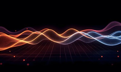 Obraz premium Ethereal waves of neon on digital grid.