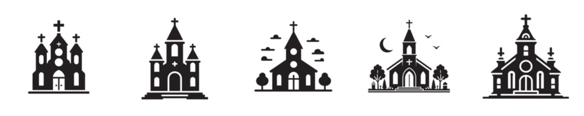 church silhouette icon vector set
