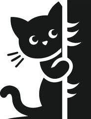 Cat with forest tree vector silhouette
