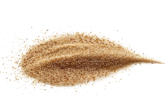 Golden grains of sand swirling on a gentle breeze beneath the warm sun, evoking a tranquil moment by the seaside at midday isolated on transparent background