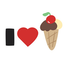 I love ice cream. Fast food banner. Hand drawn illustration on white background.