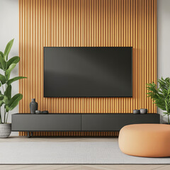 Modern Living Room with Stylish Television and Vibrant Wall Design