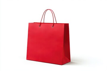 Red shopping bag with handles isolated on white background