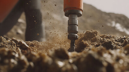 Geologist drilling into a lithium deposit to extract core samples. Featuring core sampling