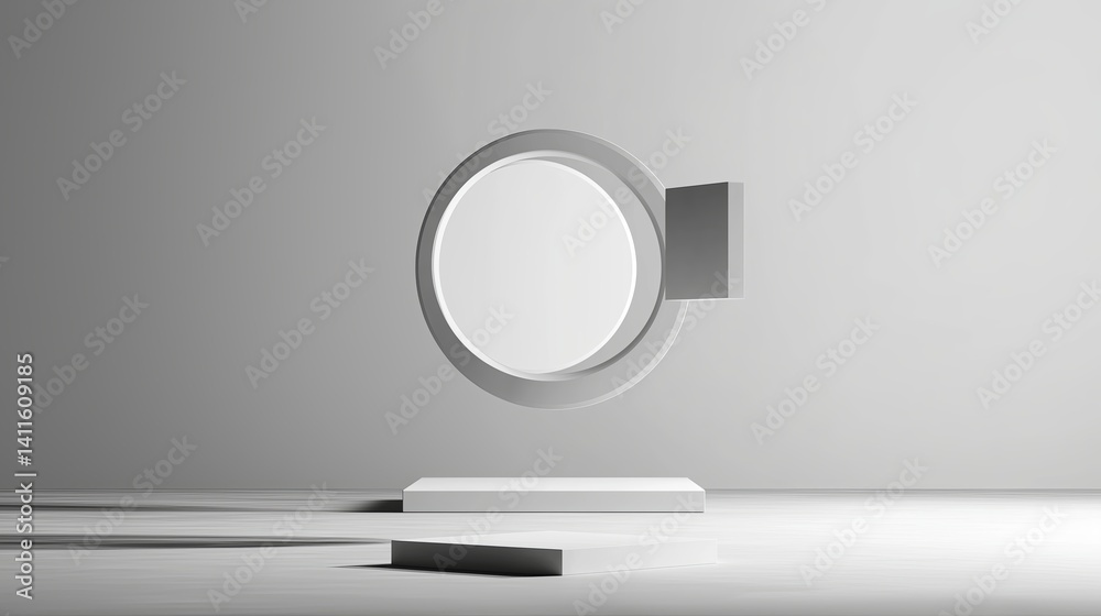 Aufkleber Circle and square floating on a light grey background