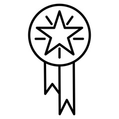 Icon of a star medal with ribbons, symbolizing a reward for loyalty, achievement, or recognition of a valued member.