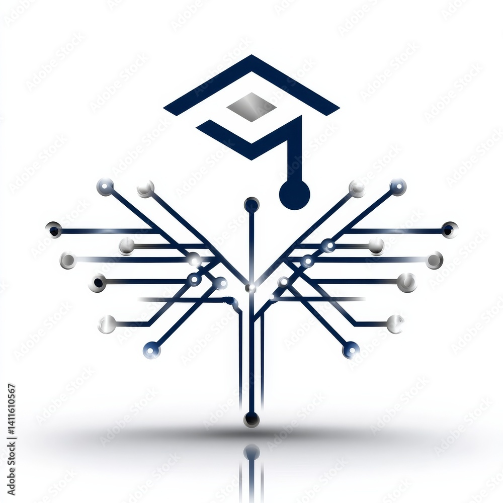 Aufkleber Digital Education: A High-Tech Learning Tree with a Graduation Cap Symbolizing Knowledge and Innovation