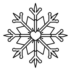 Intricate Heart-shaped Snowflake Line Art