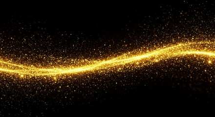 Golden Glitter Stream on Black - Sparkling gold dust, elegant wave, luxurious shimmer, cosmic flow, festive magic. Symbolizing celebration, luxury, elegance, magic, and hope