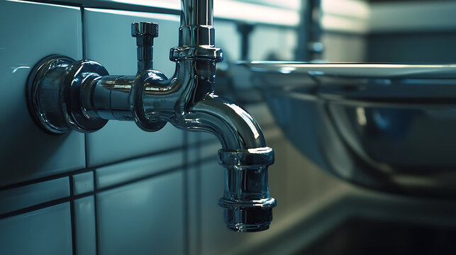 Plumber inspecting pipes under a sink in a kitchen. Featuring plumbing and home repair