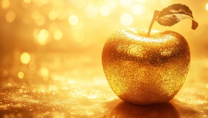 Golden apple, shimmering with light