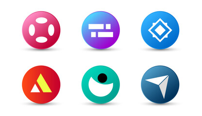 set of colored vector icons in the form of round icons on a white background with shadow