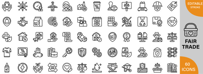 Fair trade icon pack | Detailed Outline | Editable Stoke 60 icon | Victor illustrator.