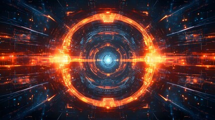 Fototapeta premium A vibrant, symmetrical, digital design with glowing concentric circles.