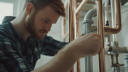 Plumber installing pipes in a newly built kitchen. Featuring plumbing and installation expertise